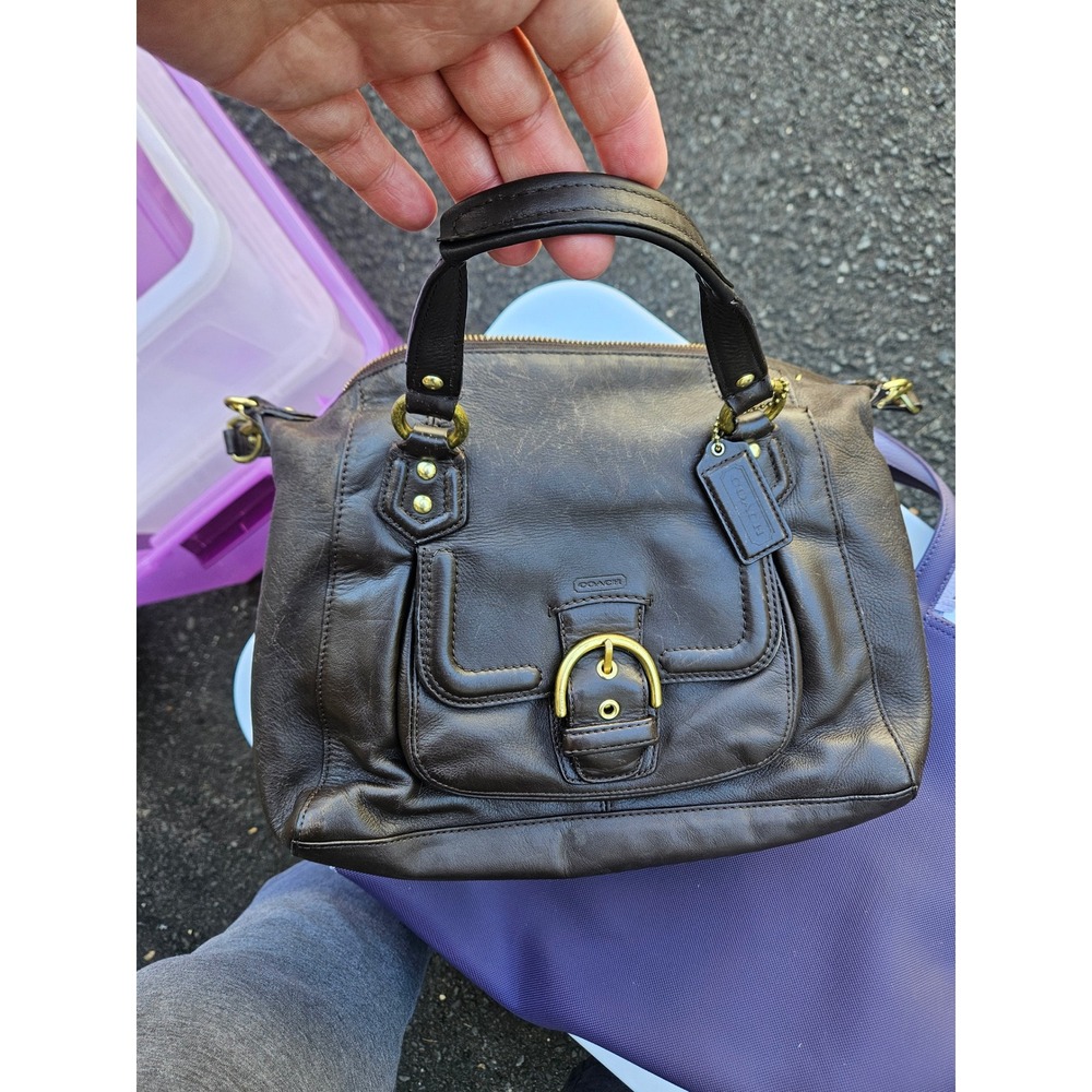 Coach Madison Sophia Satchel Dark Brown Leather Handbag F24690 Brass Hardware